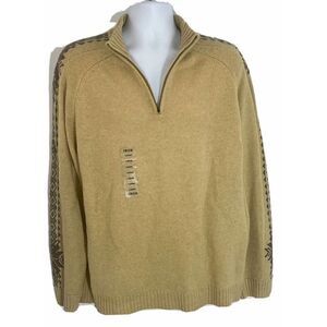 Izod Jeans Men’s Large Quarter Zip Tan Fair Isle Sweater 100% Washable Wool New